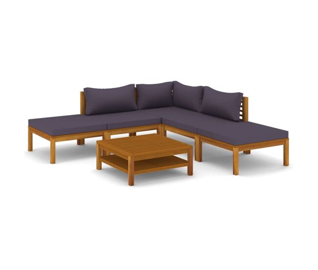 Muebles de jardín 6 piezas cojines madera maciza de acacia