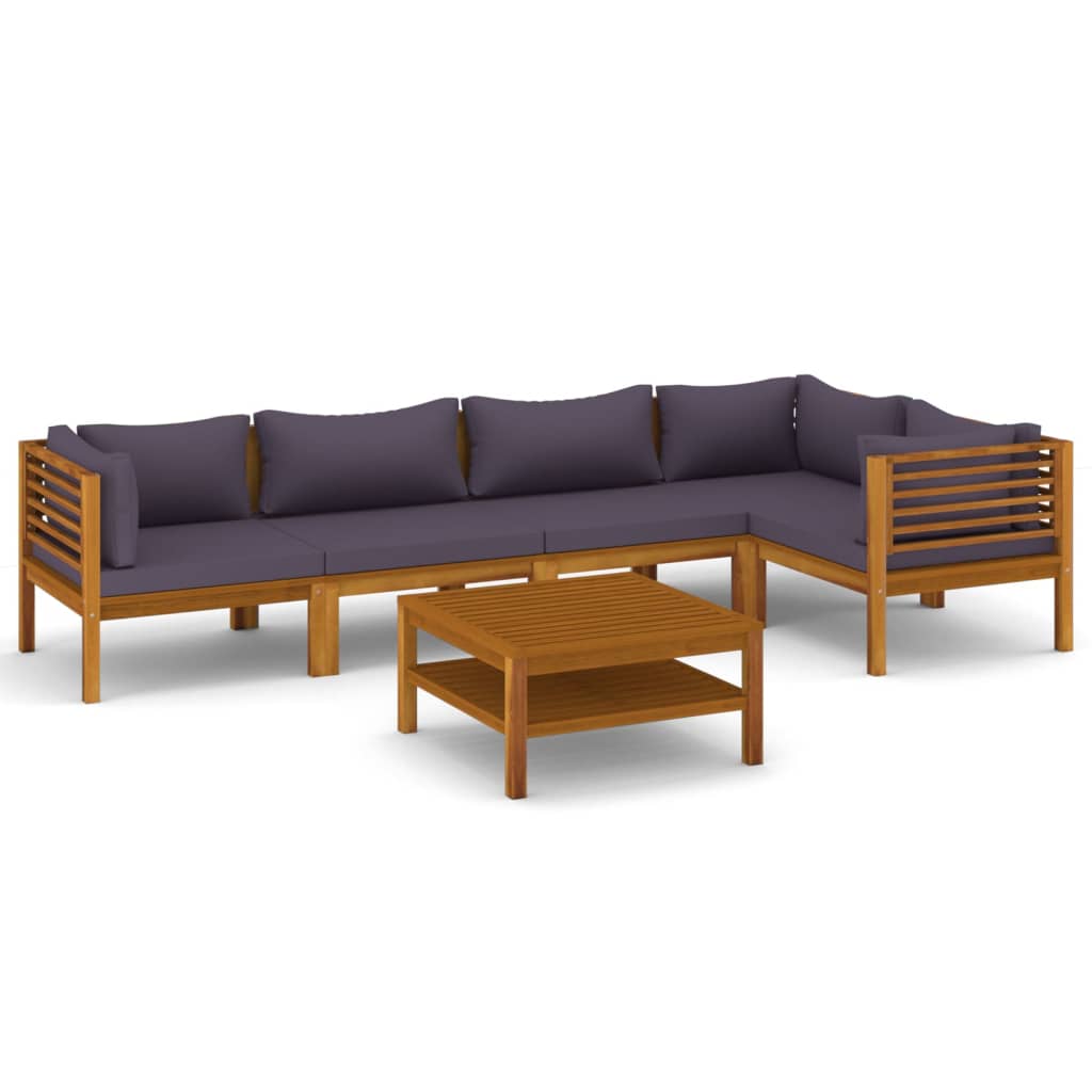 Muebles de jardín 6 piezas cojines madera maciza de acacia