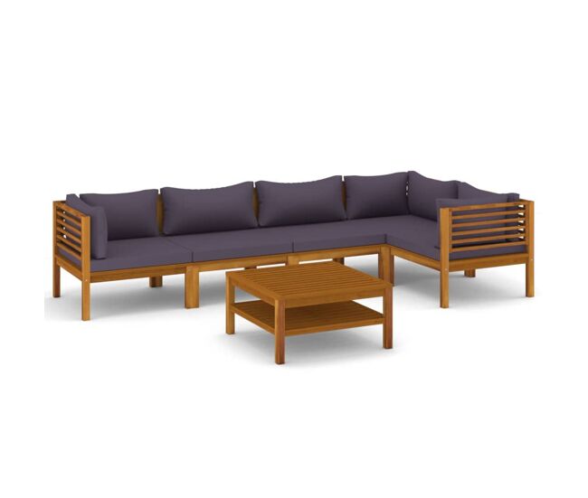 Muebles de jardín 6 piezas cojines madera maciza de acacia