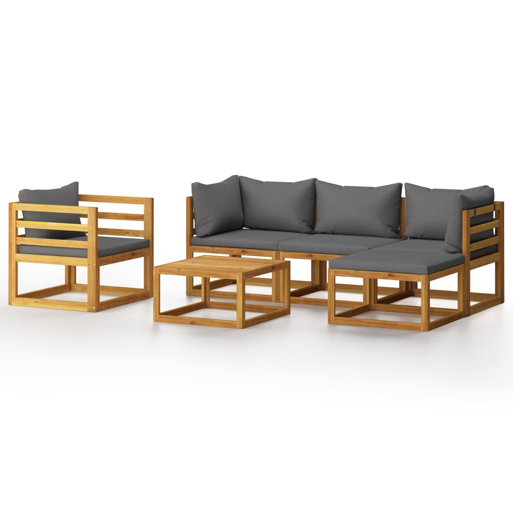 Muebles de jardín 6 piezas cojines madera maciza de acacia
