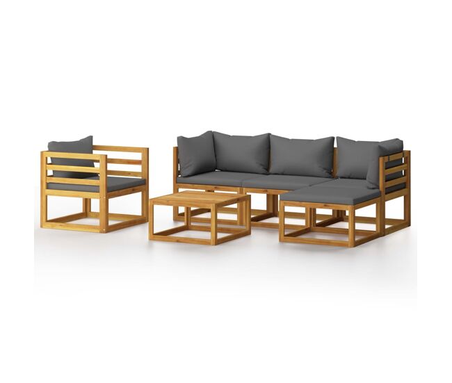 Muebles de jardín 6 piezas cojines madera maciza de acacia