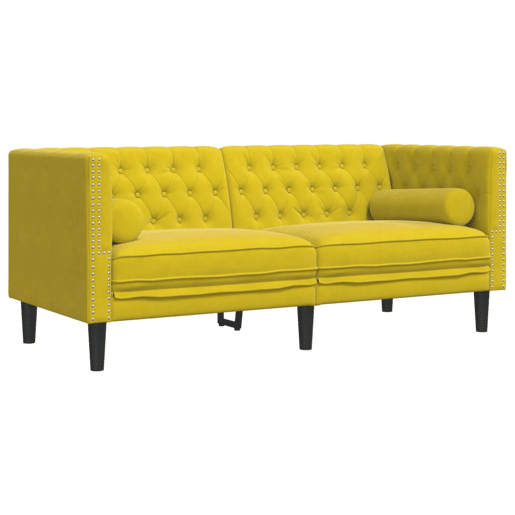 Sofá chesterfield 2 lugares - Sofá fixo com rolos veludo amarelo Sofá chesterfield 2 lugares - Sofá fixo com rolos veludo amarelo
