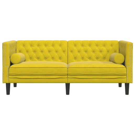 Sofá chesterfield 2 lugares - Sofá fixo com rolos veludo amarelo Sofá chesterfield 2 lugares - Sofá fixo com rolos veludo amarelo
