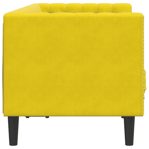 Sofá chesterfield 2 lugares - Sofá fixo com rolos veludo amarelo Sofá chesterfield 2 lugares - Sofá fixo com rolos veludo amarelo