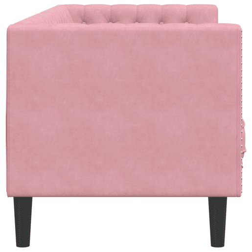 Sofá chesterfield 3 lugares - Sofá fixo com rolos veludo rosa