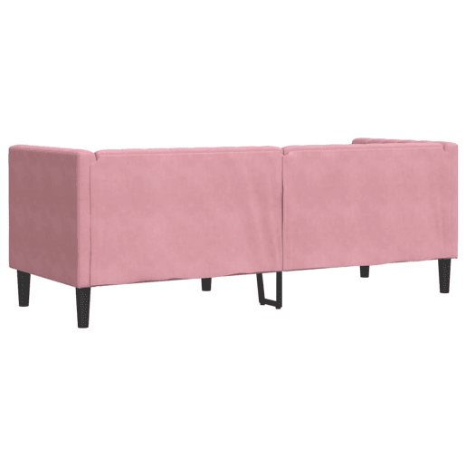 Sofá chesterfield 3 lugares - Sofá fixo com rolos veludo rosa