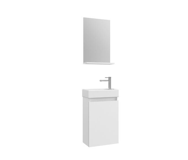 Conjunto de mueble conza de baño con puerta, con lavabo y espejo de 45 cm blanco