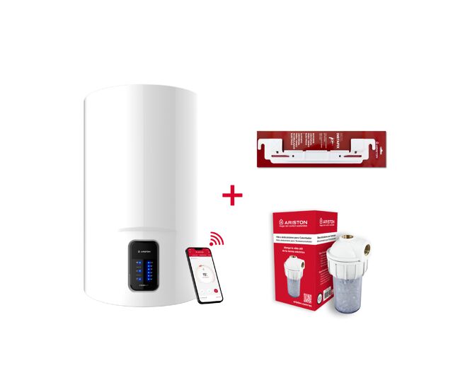 Termo eléctrico, ariston, lydos wifi 50 litros + filtro antical + soporte de pared instafix, clase energetica b