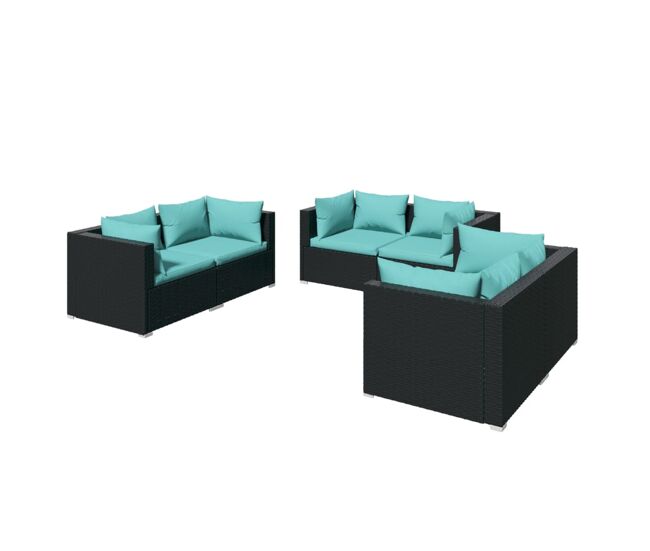 Set de muebles de jardín 6 pzas y cojines ratán sintético negro