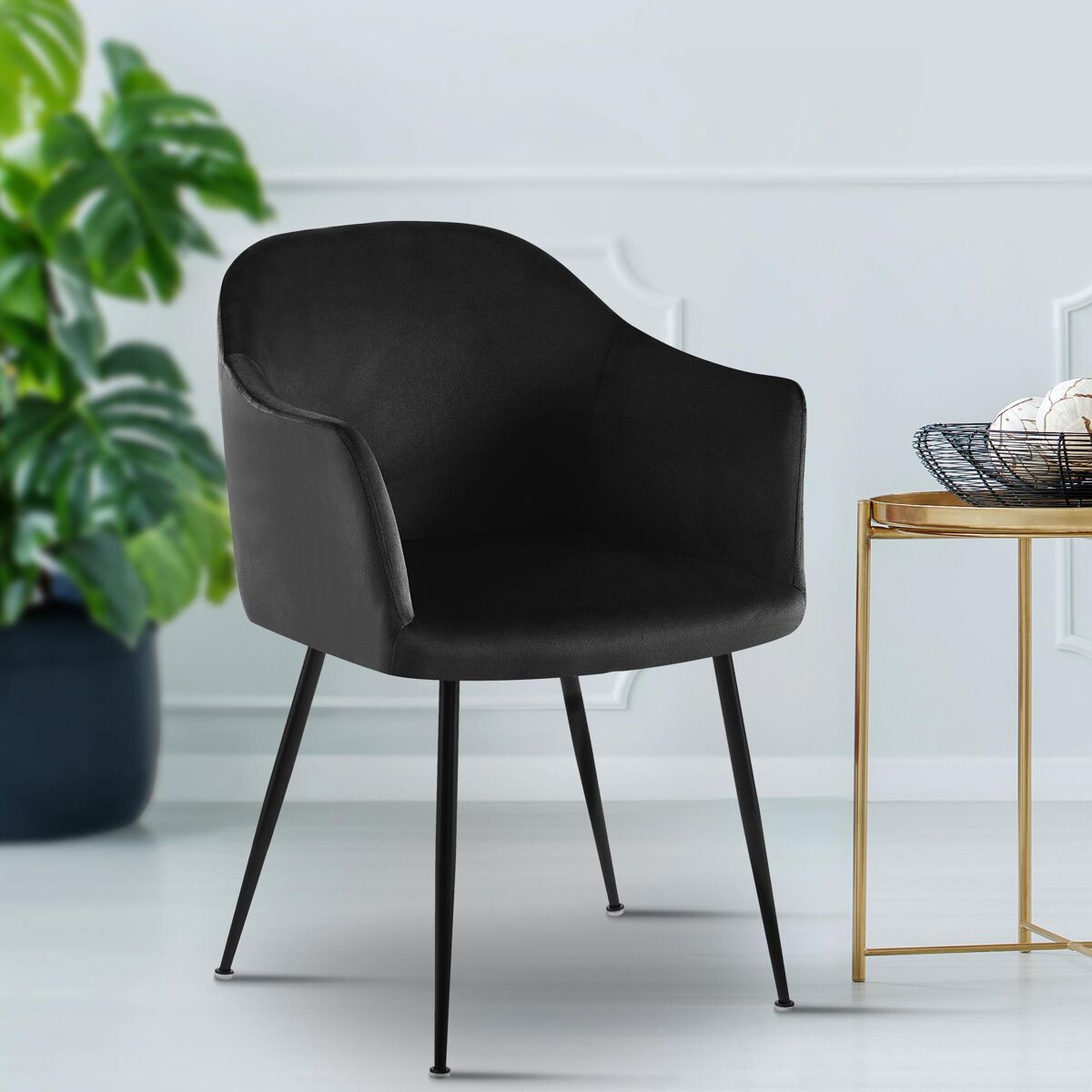 Silla de comedor de terciopelo jaysie negro 58x57x80 cm