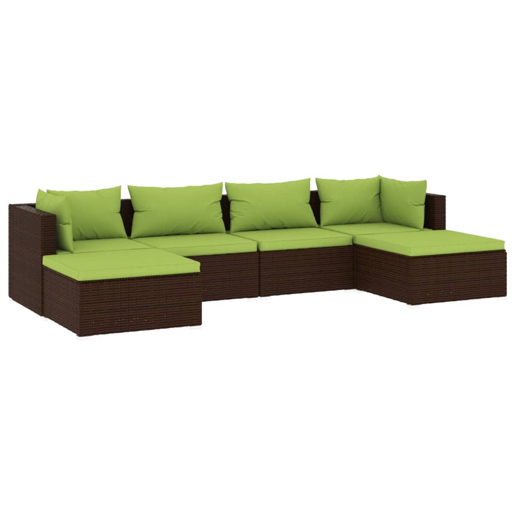 Set muebles de jardín 6 piezas y cojines ratán sintético marrón