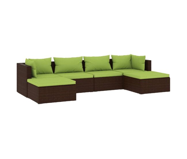 Set muebles de jardín 6 piezas y cojines ratán sintético marrón