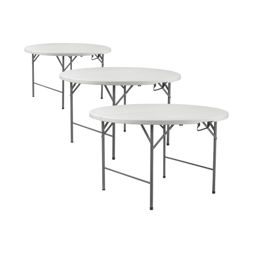Pack de 3 mesas dobráveis u200Bu200Bredondas portáteis de Ø121 cm da Thinia Home, a solução perfeita para suas atividades internas e externas.