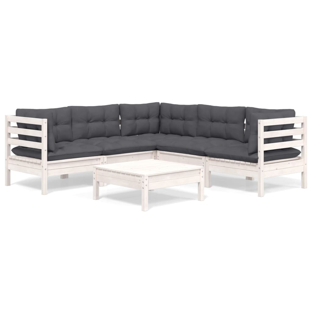Muebles de jardín 6 pzas con cojines blanco madera maciza pino