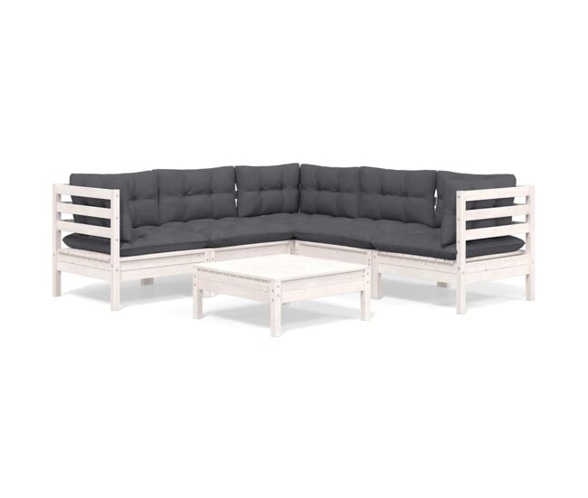 Muebles de jardín 6 pzas con cojines blanco madera maciza pino
