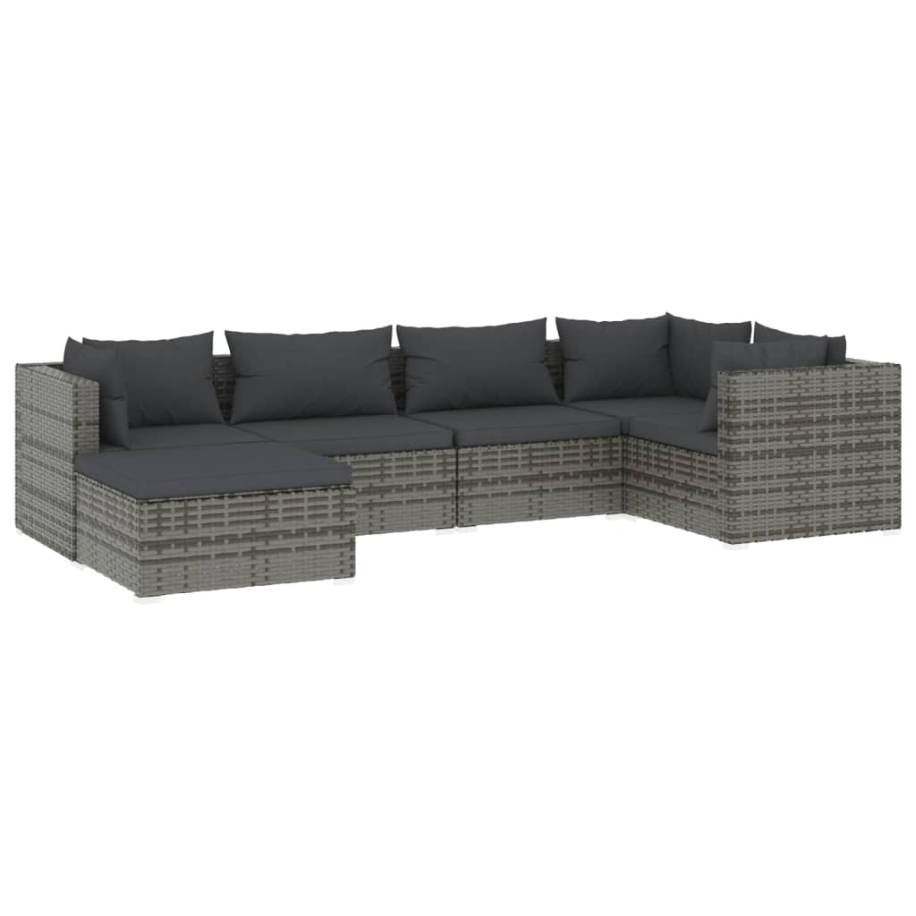Set de muebles de jardín 6 pzas y cojines ratán sintético gris