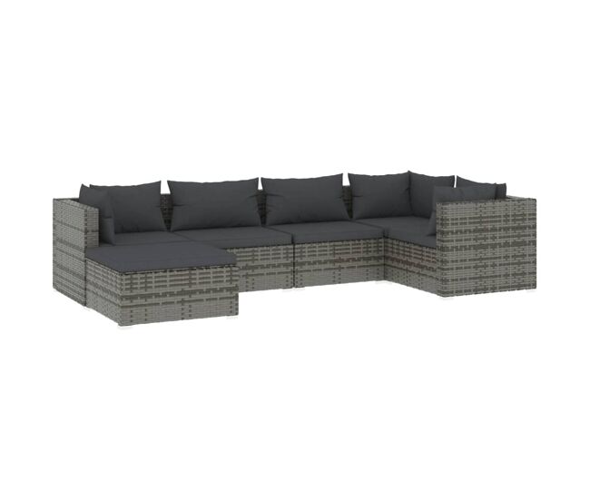 Set de muebles de jardín 6 pzas y cojines ratán sintético gris