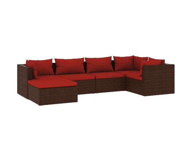 Set muebles de jardín 6 piezas y cojines ratán sintético marrón