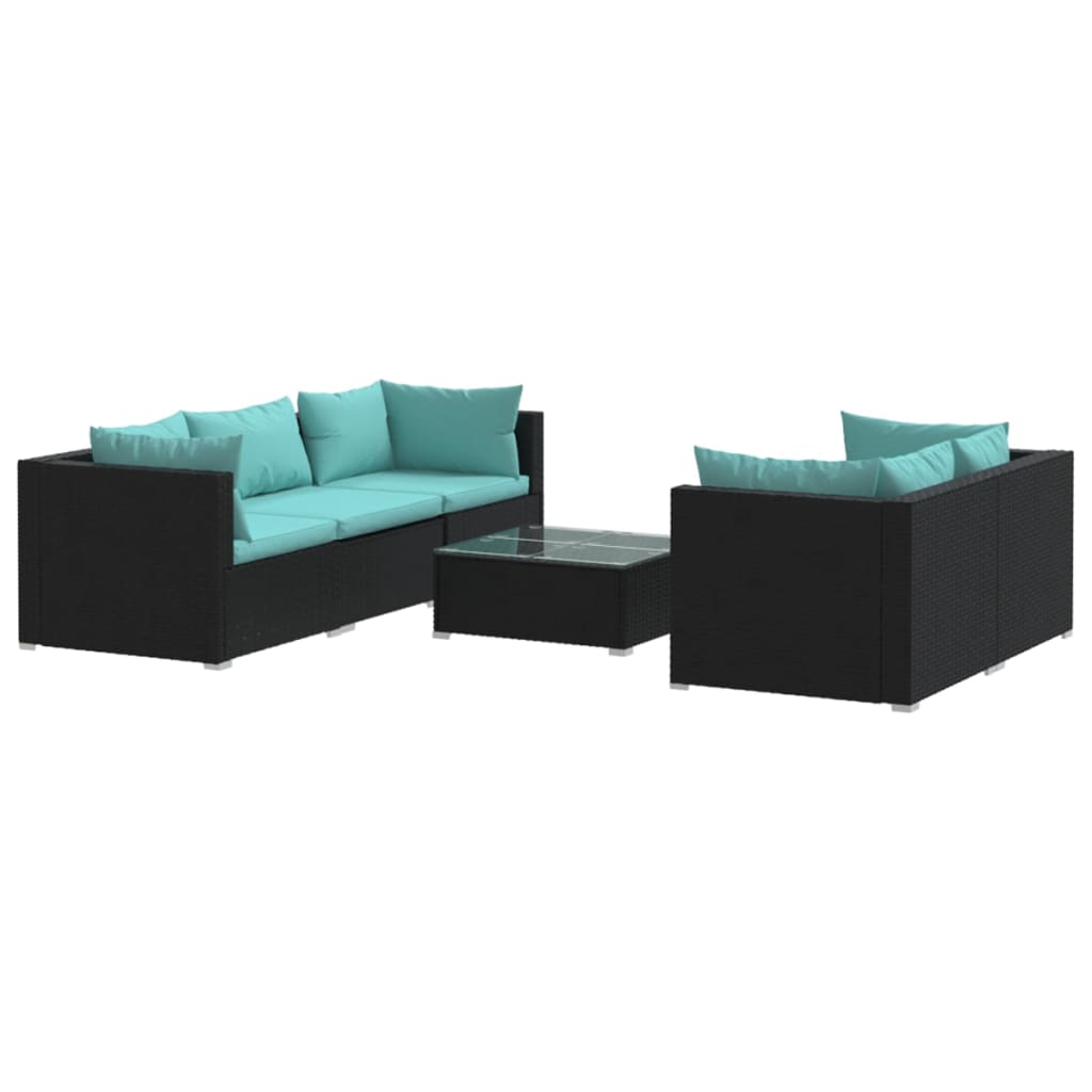 Set de muebles de jardín 6 pzas y cojines ratán sintético negro