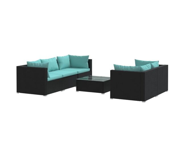 Set de muebles de jardín 6 pzas y cojines ratán sintético negro