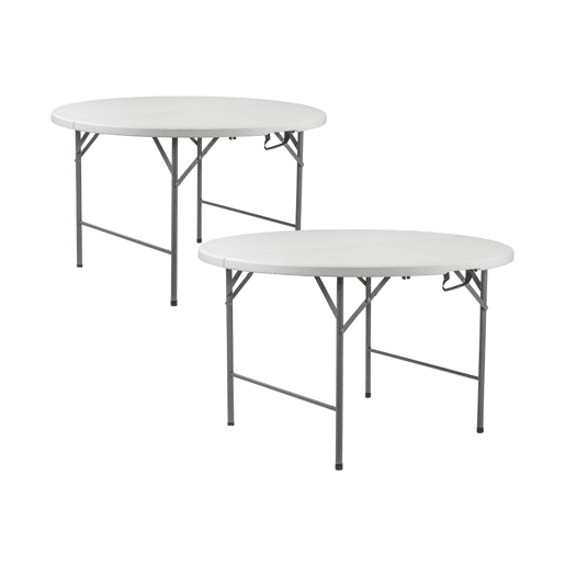 Pack de 2 mesas redondas dobráveis u200Bu200Bportáteis de Ø121 cm da Thinia Home, a solução perfeita para suas atividades internas e externas.