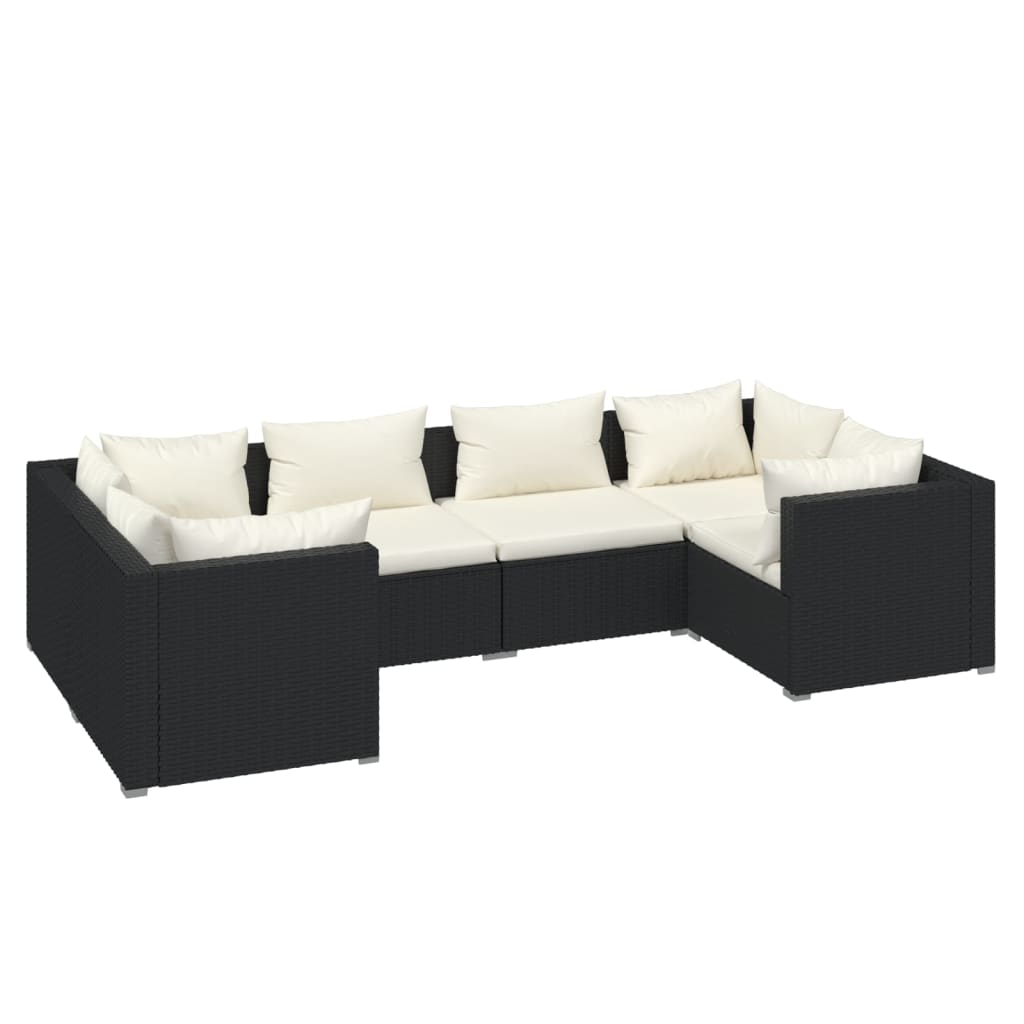 Set de muebles de jardín 6 pzas y cojines ratán sintético negro
