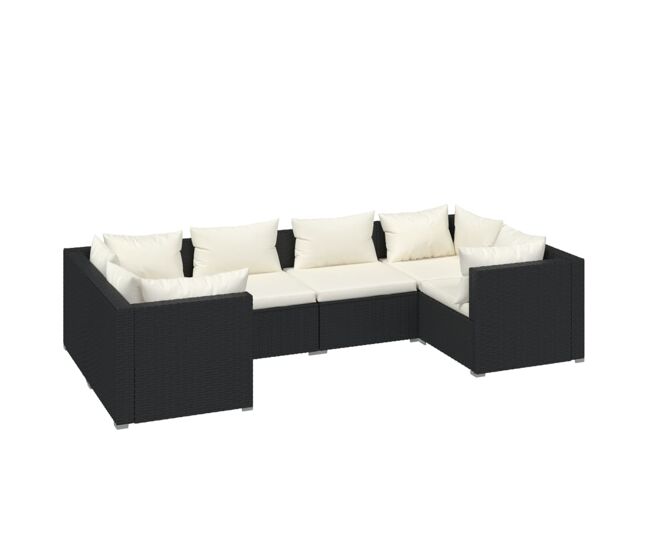 Set de muebles de jardín 6 pzas y cojines ratán sintético negro