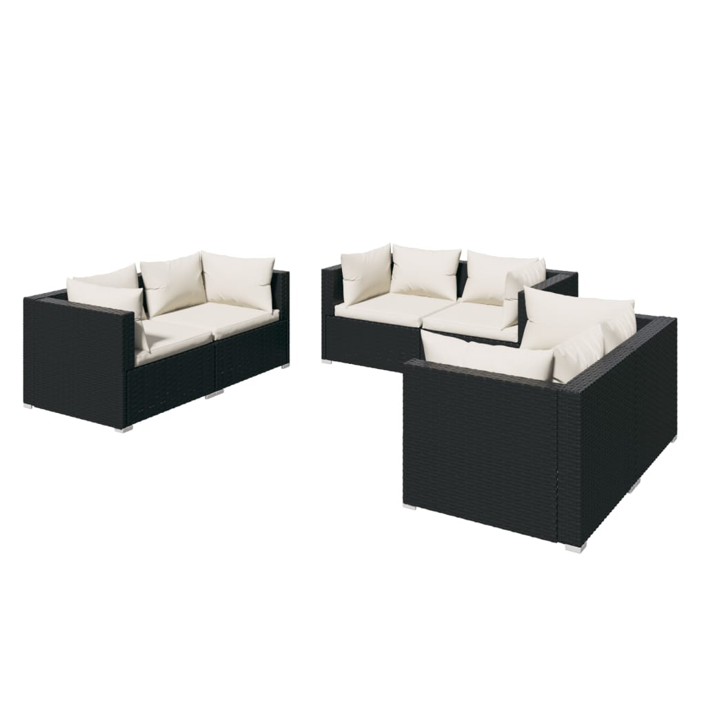 Set de muebles de jardín 6 pzas y cojines ratán sintético negro