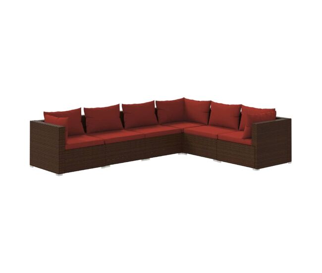 Set muebles de jardín 6 piezas y cojines ratán sintético marrón