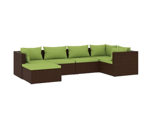 Set muebles de jardín 6 piezas y cojines ratán sintético marrón