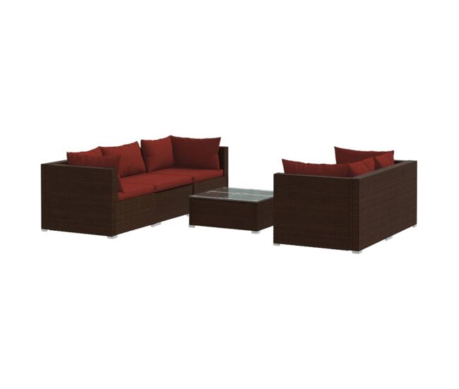 Set muebles de jardín 6 piezas y cojines ratán sintético marrón