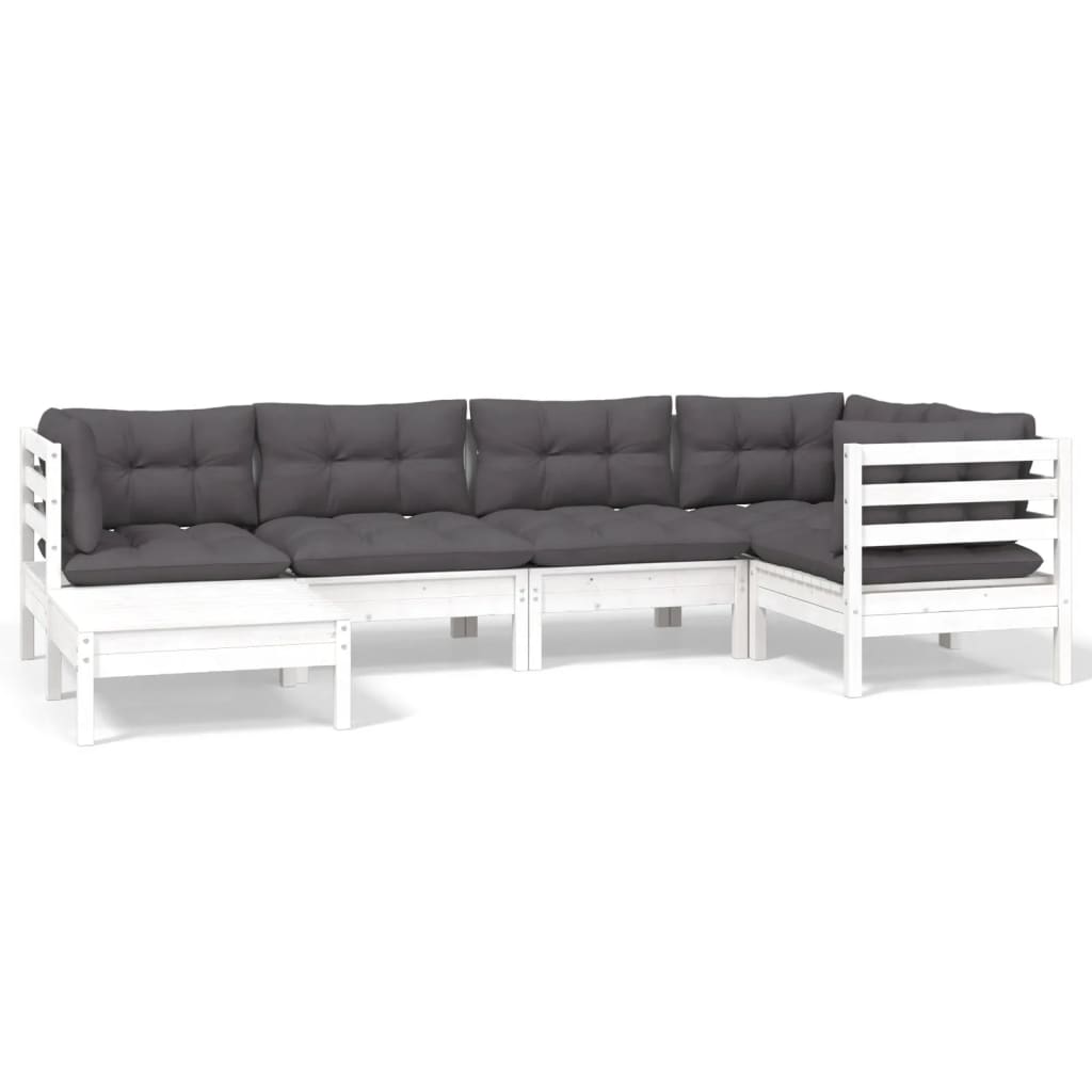 Muebles de jardín 6 pzas con cojines blanco madera maciza pino