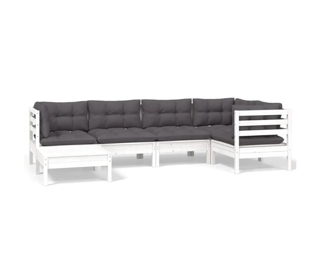 Muebles de jardín 6 pzas con cojines blanco madera maciza pino