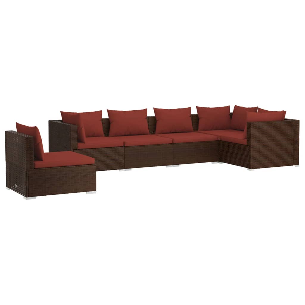 Set muebles de jardín 6 piezas y cojines ratán sintético marrón