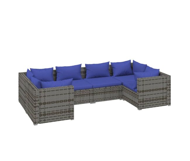 Set de muebles de jardín 6 pzas y cojines ratán sintético gris