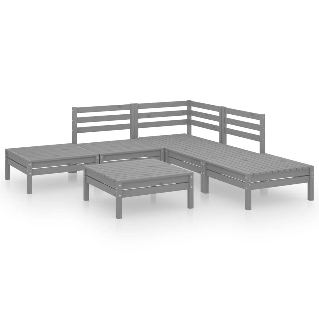 Juego de muebles de jardín 6 piezas madera de pino maciza gris