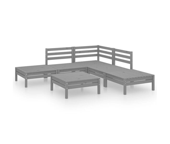 Juego de muebles de jardín 6 piezas madera de pino maciza gris