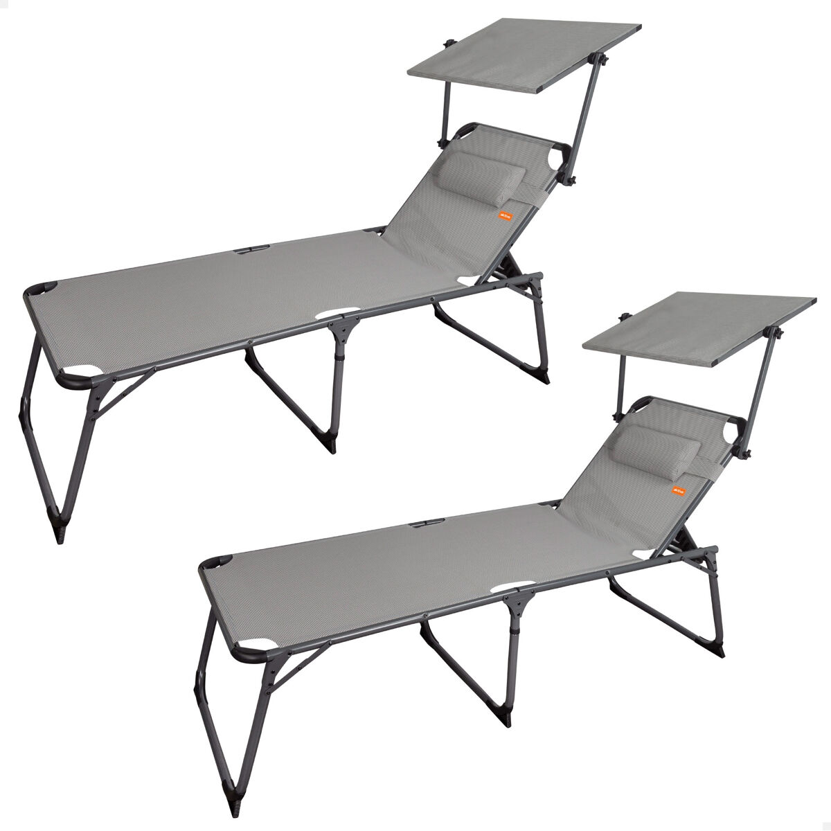 Pack 2 tumbonas plegables playa altura xl c/parasol y cojín gris aktive