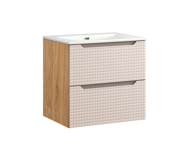Mueble lavabo individual encastrado 60cm mallory beige y madera