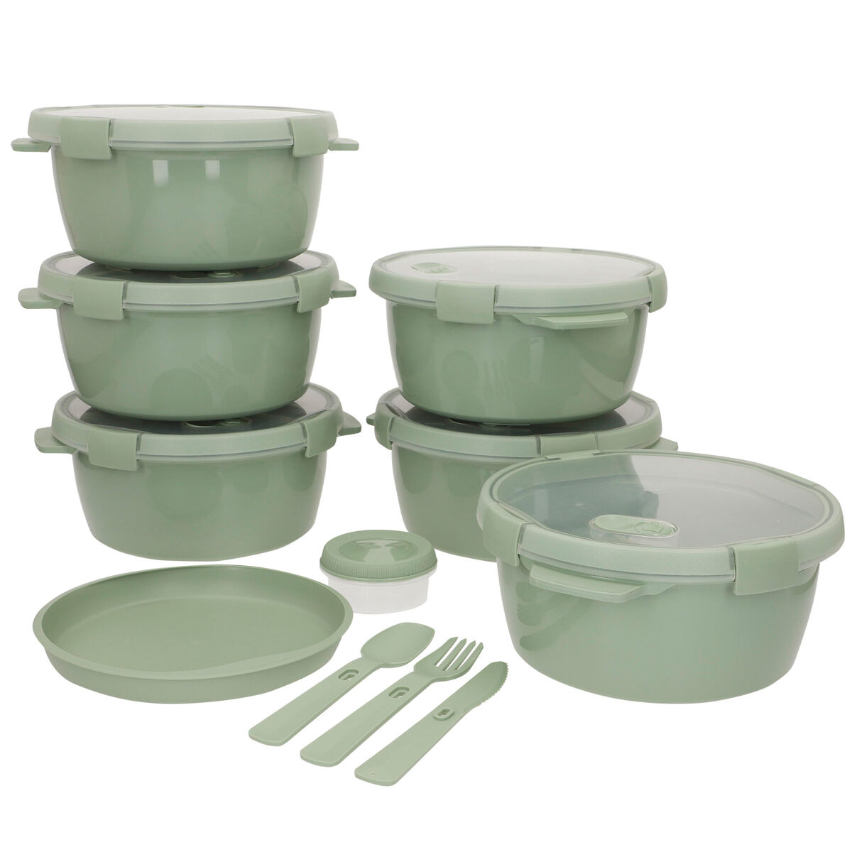 Curver Pack 6 recipientes herméticos c/bandeja y cubiertos