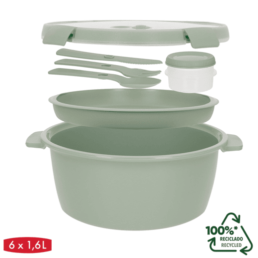 Curver Pack 6 recipientes herméticos Ø22x10 cm (1,6L) com tabuleiro e talheres