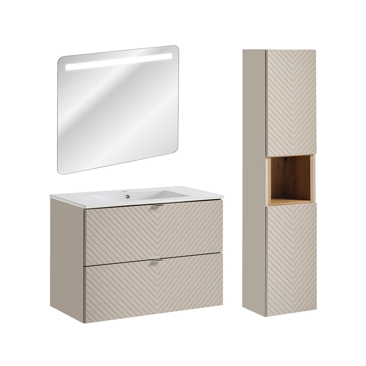 Conjunto mueble lavabo individual espejo LED y columna Manoa