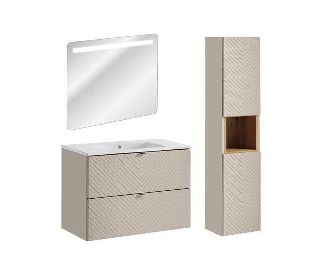 Conjunto mueble lavabo individual encastrado 80cm espejo led y columna manoa cachemira y madera