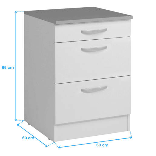 Módulo de Cozinha Inferior EKO 3 gavetas Branco Fosco 60x60 cm