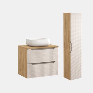 Conjunto móvel simples lavatório 70cm e coluna Mallory Bege e madeira