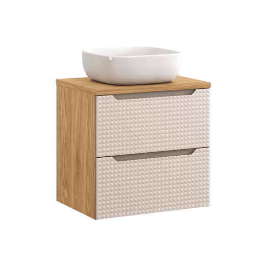 Conjunto móvel simples lavatório 60cm e coluna Mallory Bege e madeira Conjunto móvel simples lavatório 60cm e coluna Mallory Bege e madeira