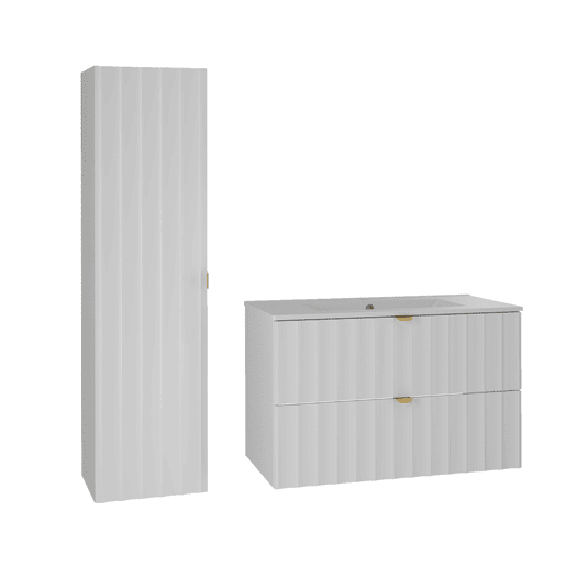 Conjunto móvel de toucador 80 cm com móvel alto Lexa Branco