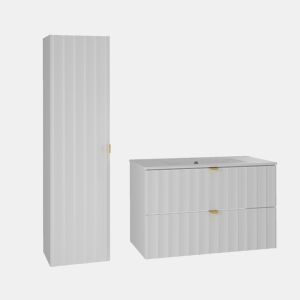 Conjunto móvel de toucador 80 cm com móvel alto Lexa Branco