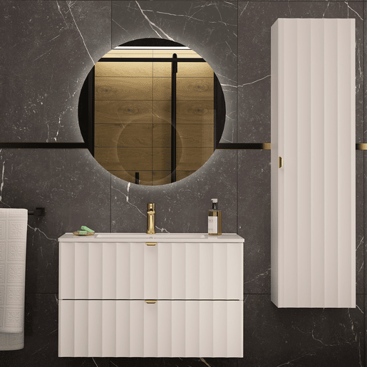 Conjunto móvel de toucador 80 cm com móvel alto Lexa Branco