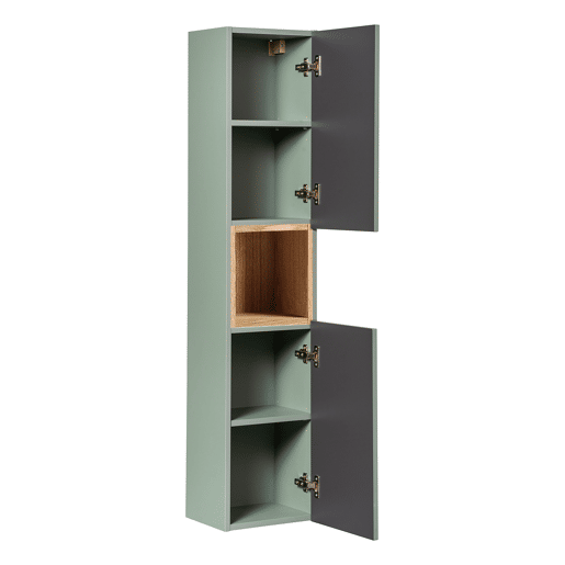 Conjunto móvel lavatório simples 80cm 2 gavetas espelho LED e coluna Jade Verde e Madeira